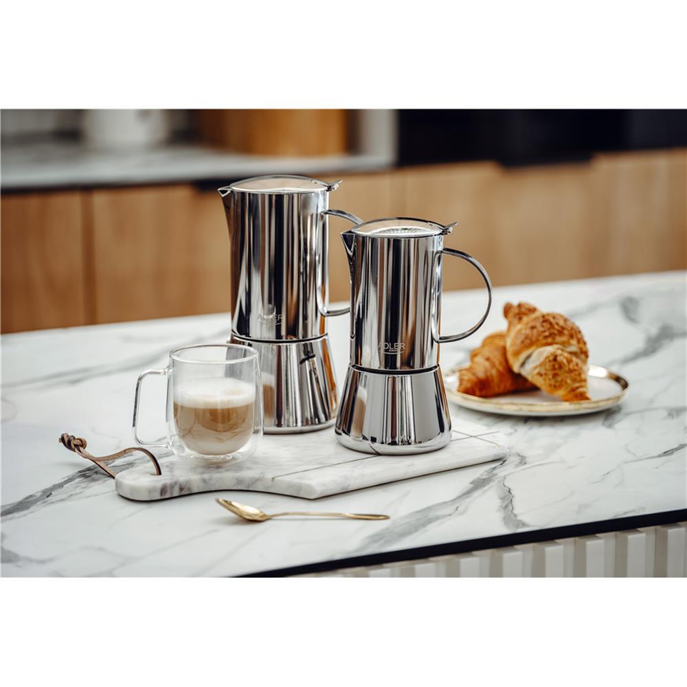 Adler AD 4419 Espresso Kaffeemaschine 350 ml aus Edelstahl silber, spülmaschinenfest