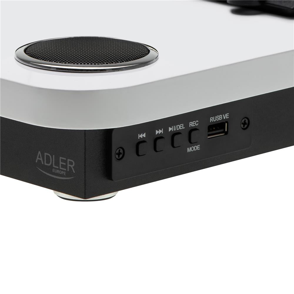 Adler AD 1914 Plattenspieler – Bluetooth, USB, Riemenantrieb & Lautsprecher in Weiß