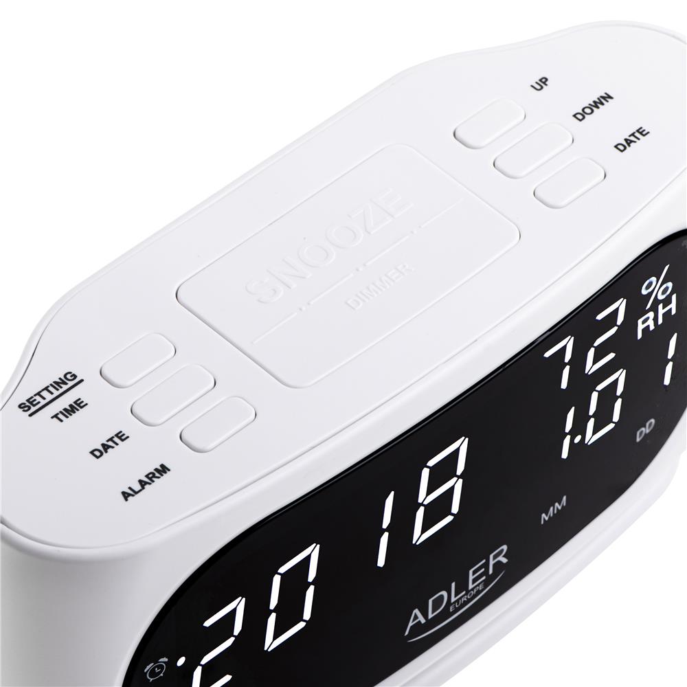 Adler AD 1186 LED Wecker mit Thermometer, Datum und Luftfeuchtigkeit Weiß