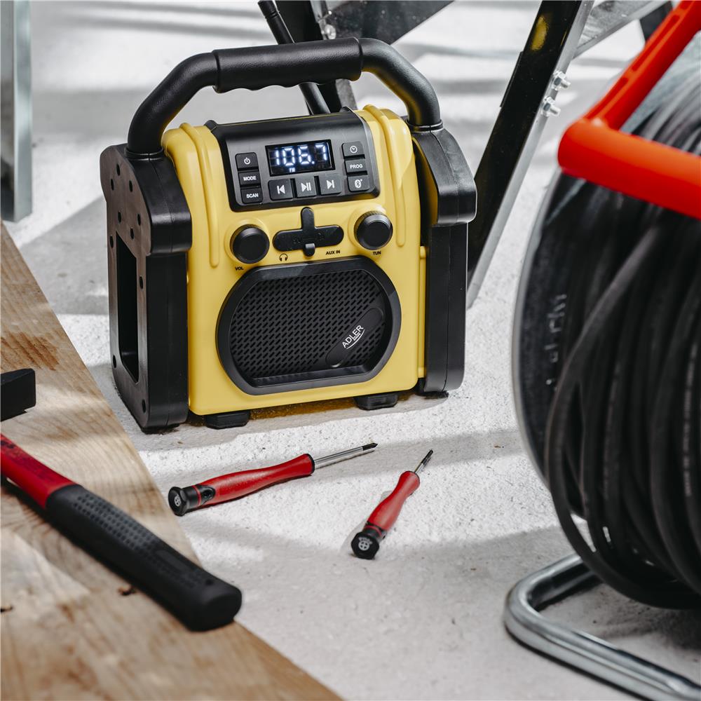 Adler AD 1911 Baustellenradio mit Bluetooth und AUX wasserdicht Gelb Schwarz