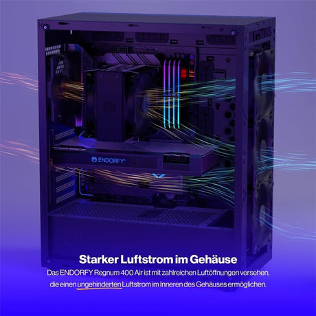 ENDORFY Regnum 400 Air, ATX PC-Gehäuse, inkl. 4x 120mm PWM-Lüfter, Seitenteil aus gehärtetem Glas | EY2A008