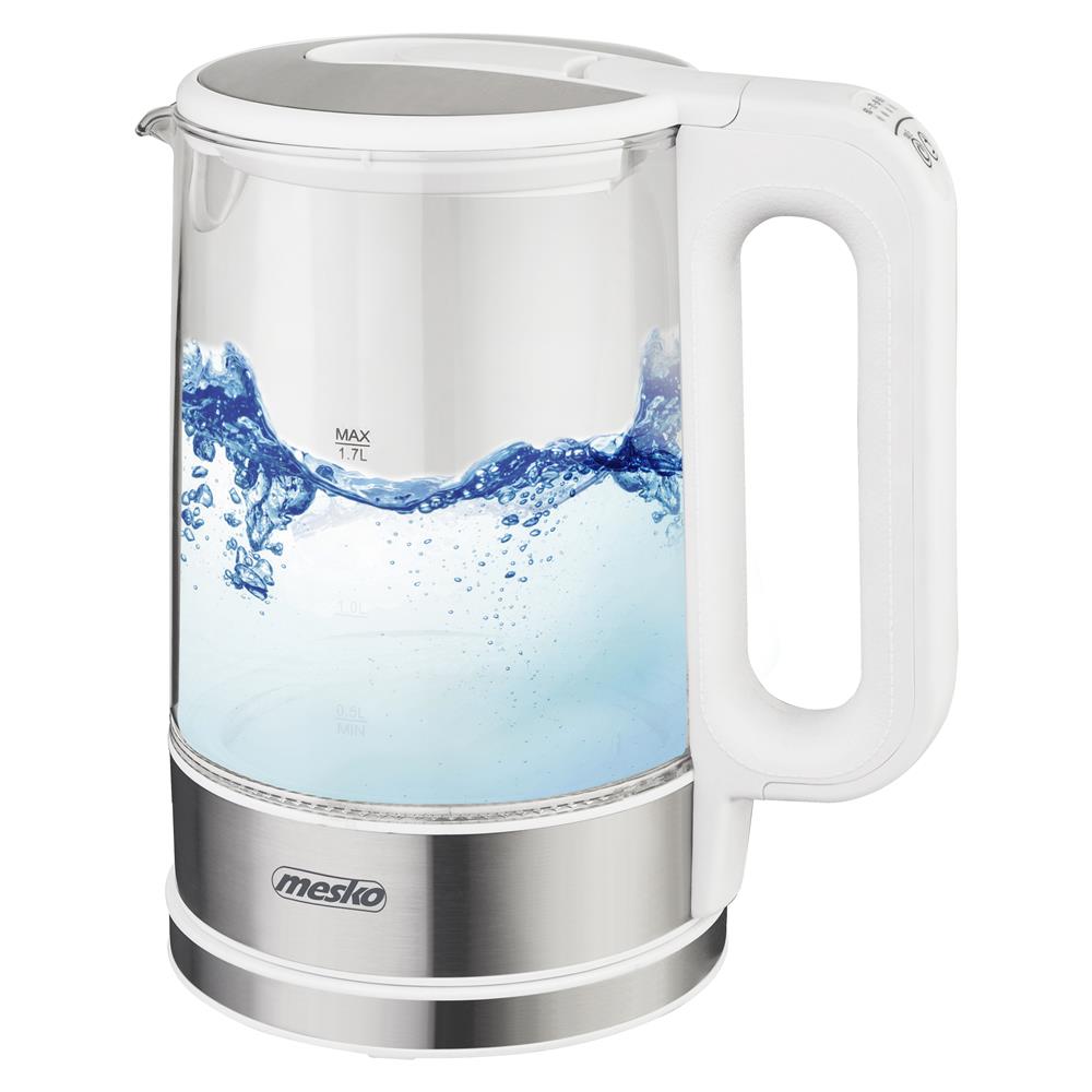 Mesko MS 1301W Glas Wasserkocher 1,7 L mit Temperaturwahl LED Weiß