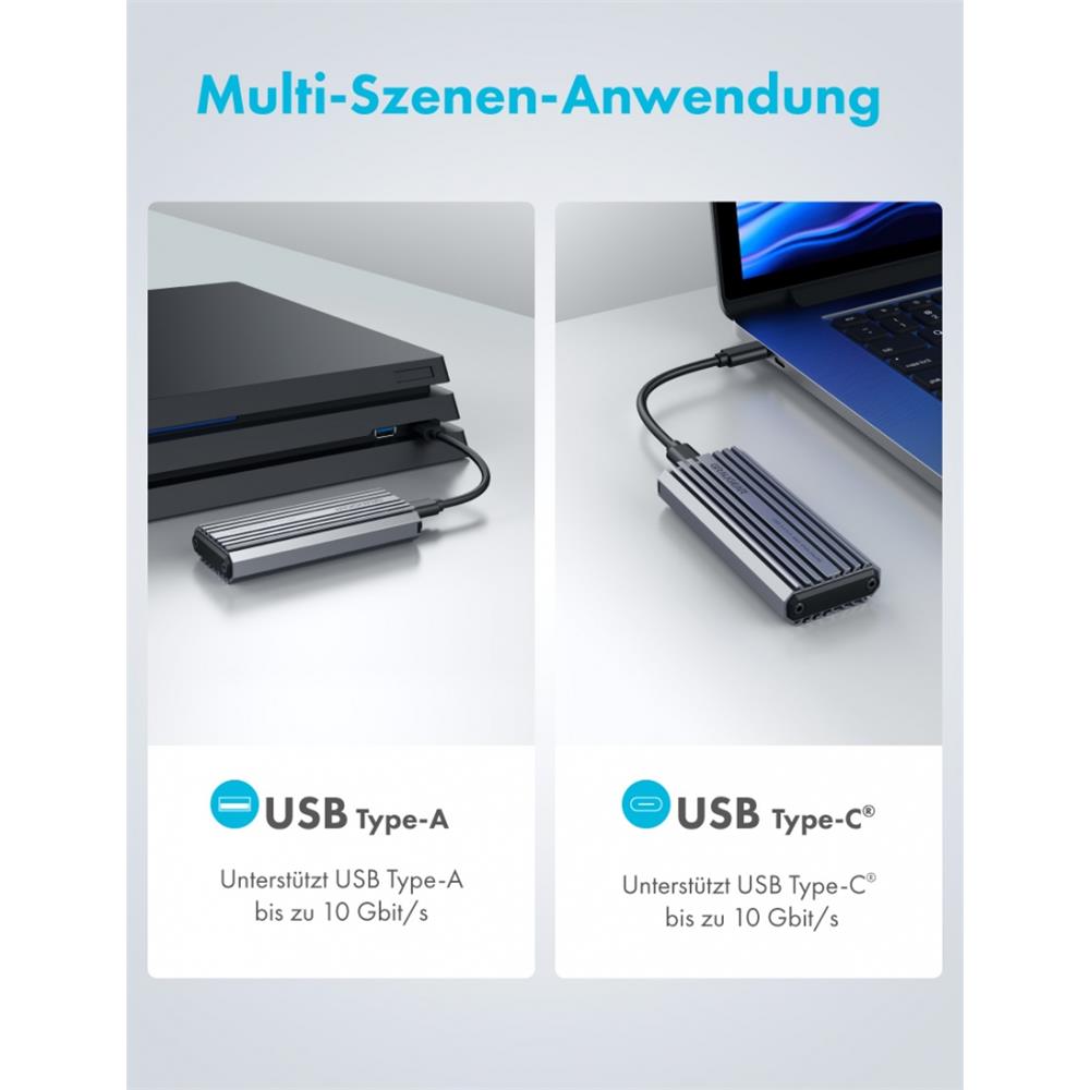 GRAUGEAR USB Type C Gehäuse für M.2 NVMe SSD wassergeschützt IP66