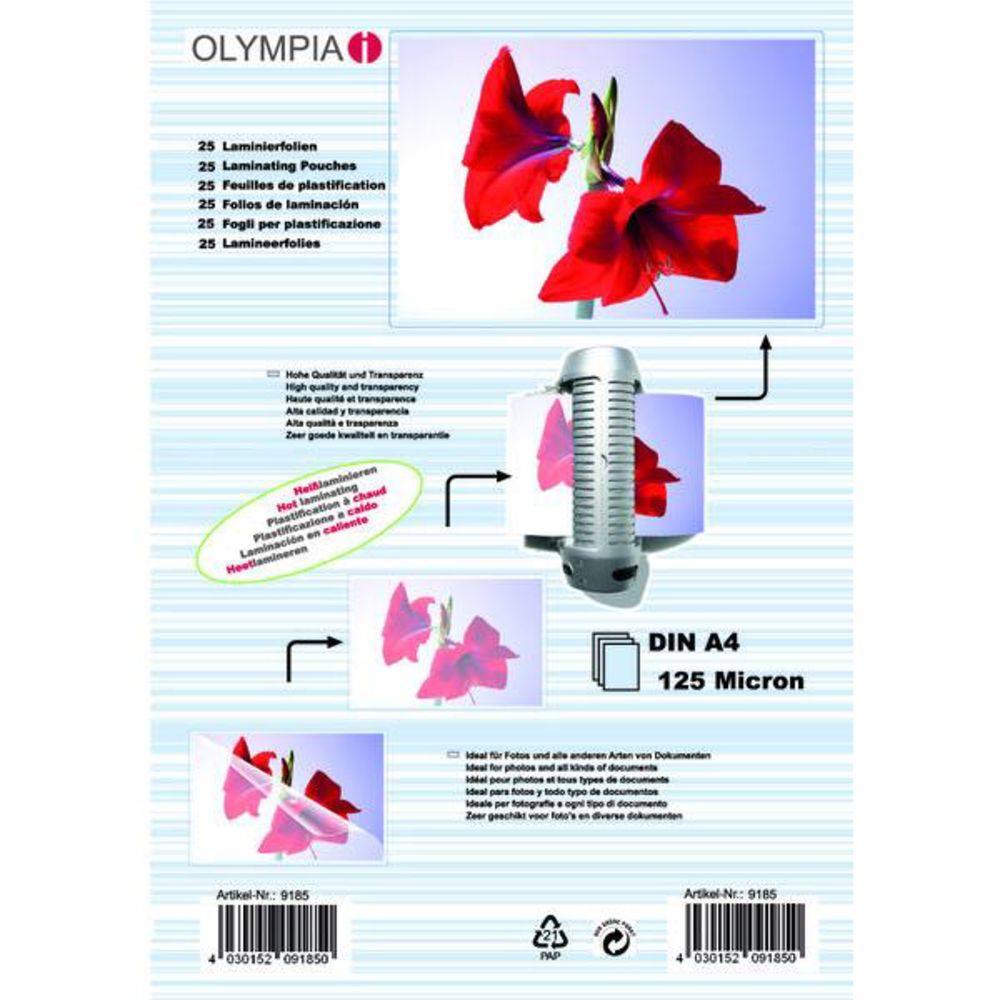 Olympia Laminierfolien DIN A4 - 25 Laminierfolien mit 125 micron