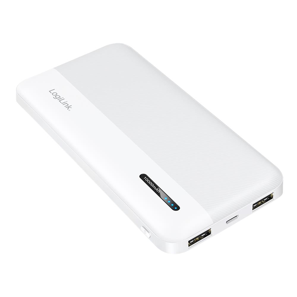 LogiLink Powerbank 10.000 mAh, 2× USB-A, 1× USB-C, Schnellladen, Weiß