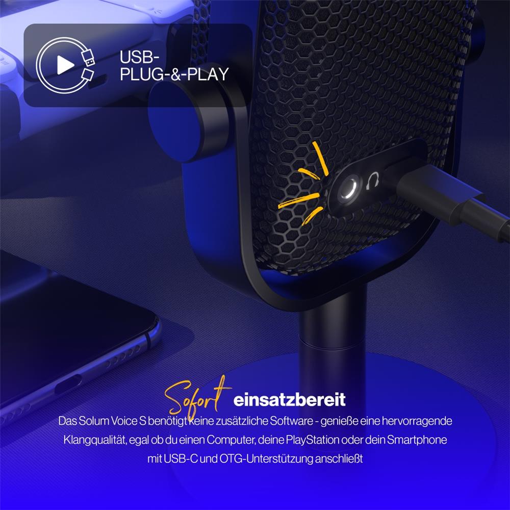 ENDORFY Solum Voice S USB Mikrofon Schwarz mit RGB und Mute Button