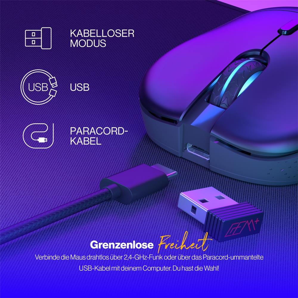 ENDORFY Gem Plus Wireless, Leichte kabellose Gaming-Maus (74 g), 26000 DPI, Schwarz | EY6A013