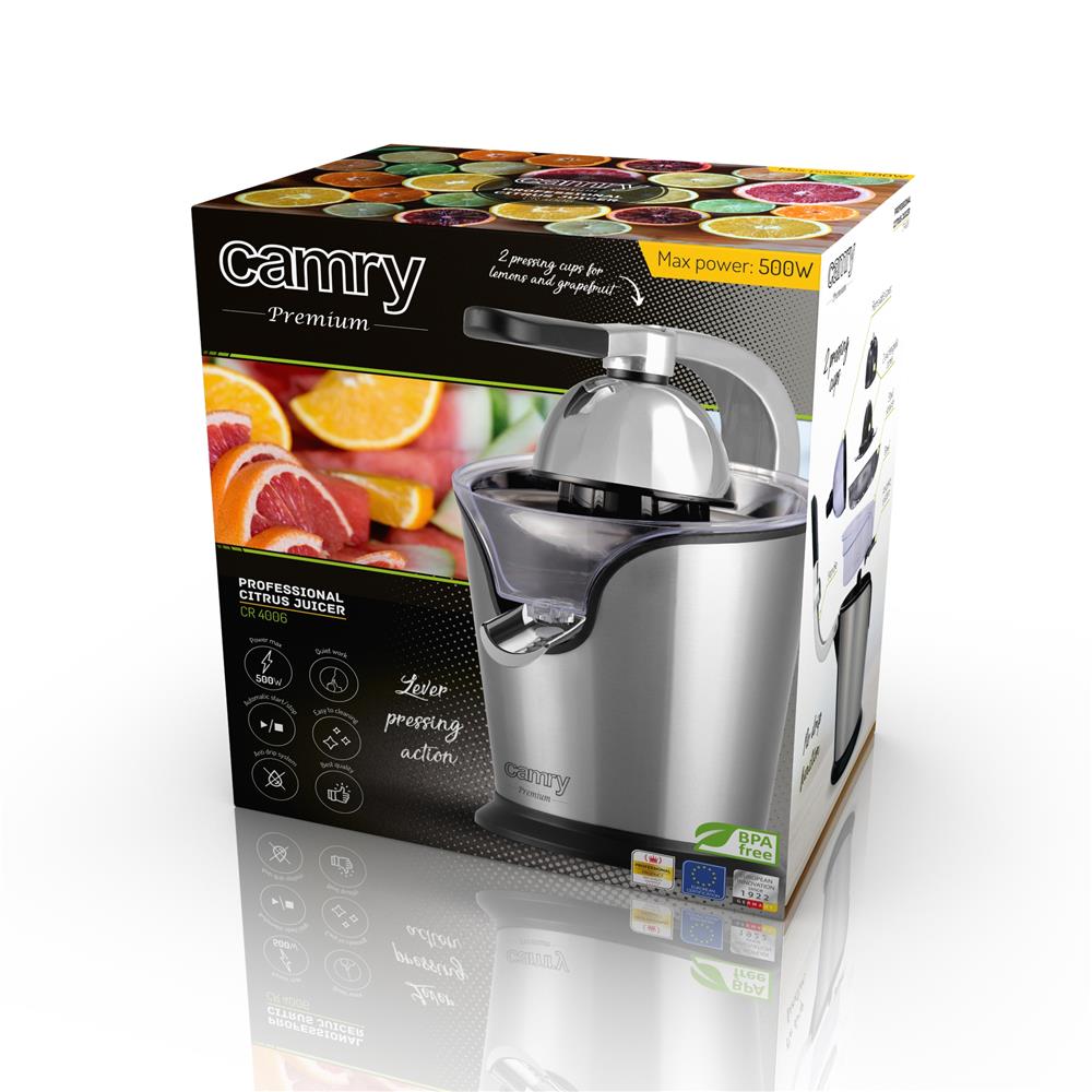 Camry CR 4006 Elektrische Zitruspresse 500 Watt Edelstahl Silber