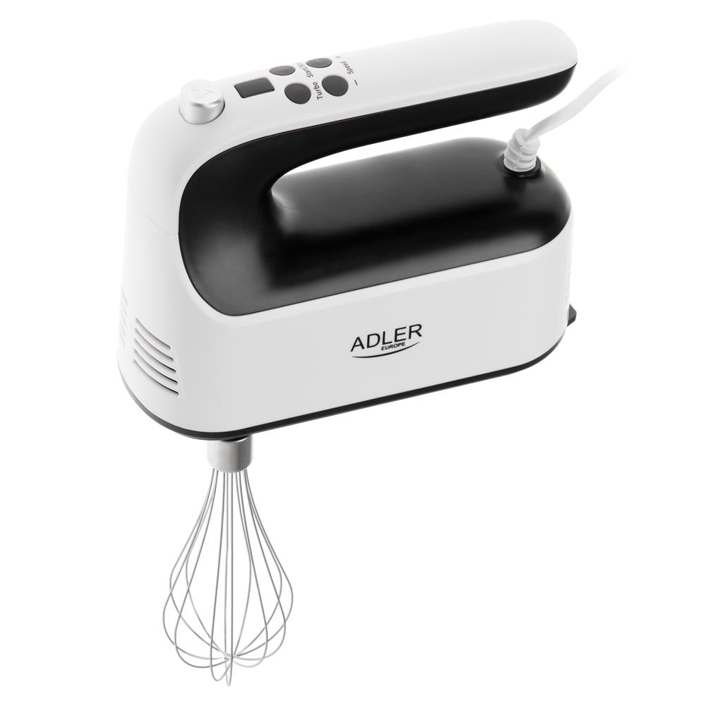 Adler AD 4229 Handmixer 9 Geschwindigkeiten Turbo Funktion Knethaken Schneebesen weiß schwarz