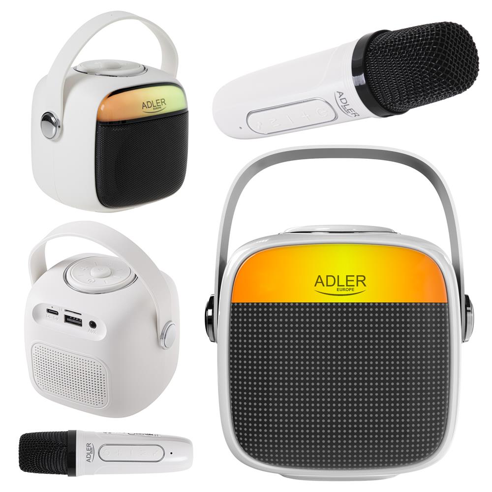 Adler AD 1199 Karaoke Lautsprecher mit Mikrofon Bluetooth Weiß