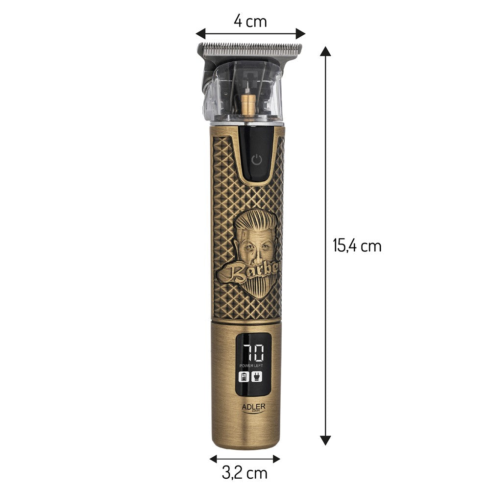 Adler AD 2970 Profi Barber Haarschneider Trimmer, Rasierapparat Konturenschneider für Bart, Nacken und Haarlinien, Keramikklinge, USB-C, Metallgehäuse Golden