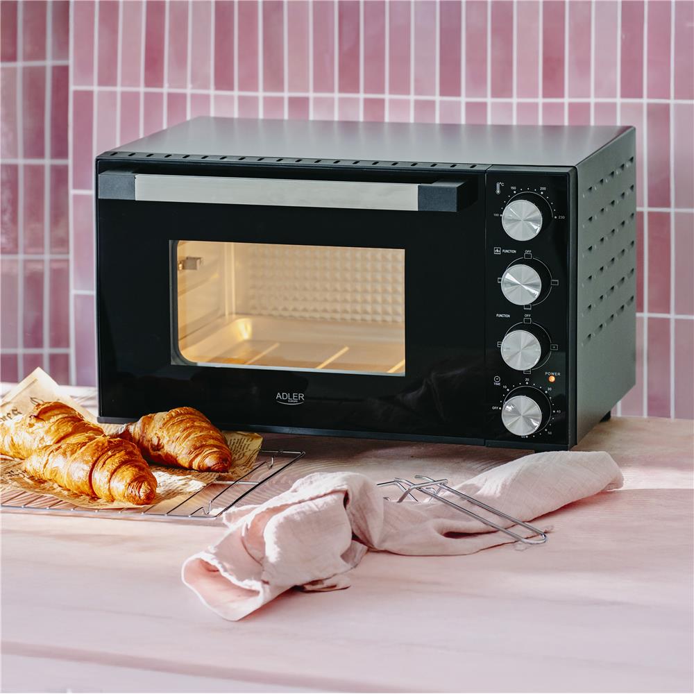 Adler AD 6031 Elektro-Backofen 30L schwarz – Heißluft & Grill, 12 Backmodi