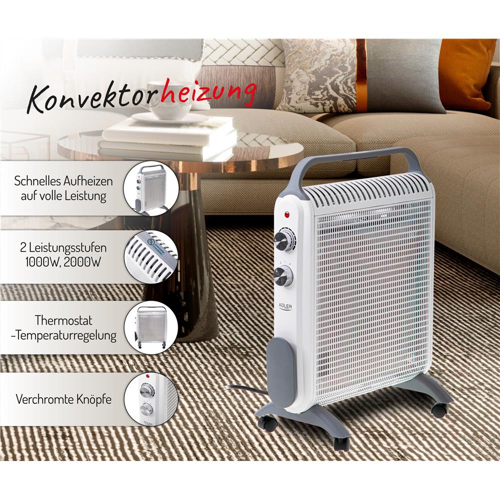 Adler AD 7750 Konvektor-Heizung 2000W Elektroheizung mit Temperaturregler