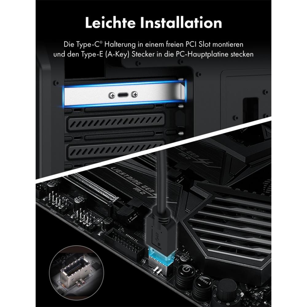 GRAUGEAR Type E auf USB 3.2 Gen2 Type C Verlängerung mit PCI Halterung