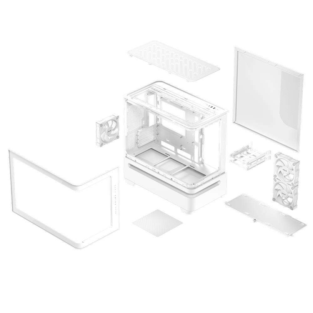 ASUS Prime AP202 ARGB White mATX PC Gehäuse mit Panorama Glas und GPU bis 420 mm