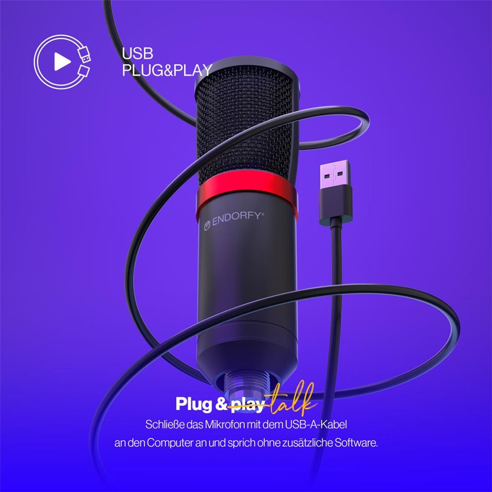 ENDORFY Solum Streaming USB Mikrofon Schwarz mit Anti Shock Montage