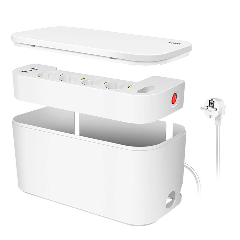 LogiLink Kabelbox mit 5 fach Steckdosenleiste und 3 USB Weiß