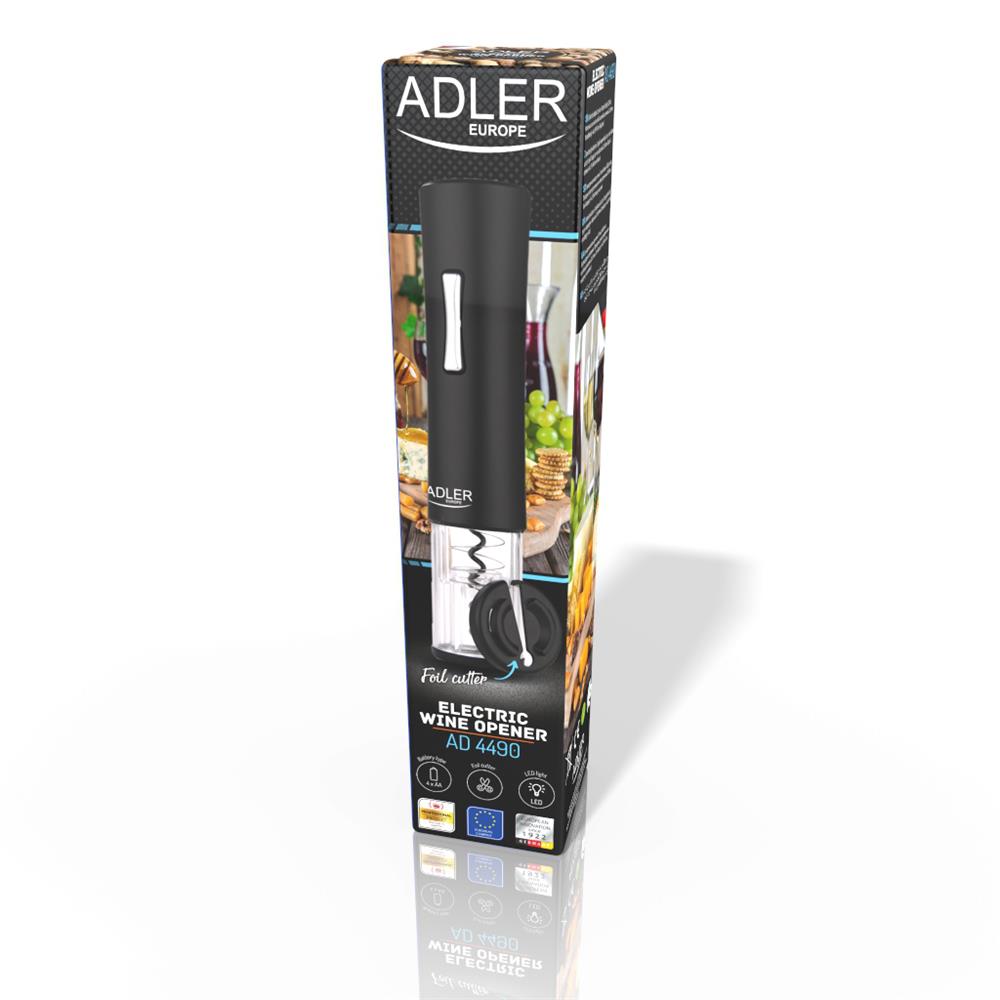 Adler AD 4490 Elektrischer Weinöffner mit LED Beleuchtung, Weinflaschenöffner Schwarz