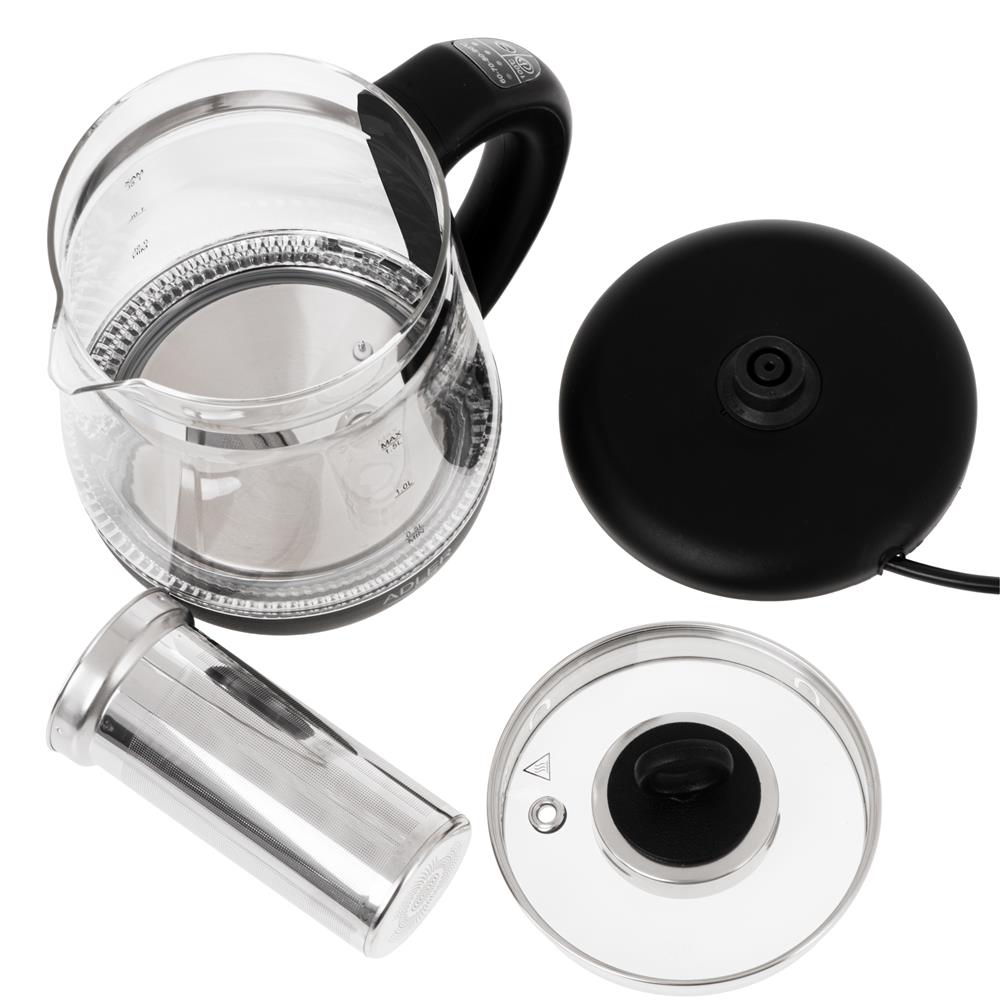 Adler AD 1299 Black Glas-Wasserkocher mit Temperaturregelung, Teesieb, LED-Beleuchtung, 1,5 L