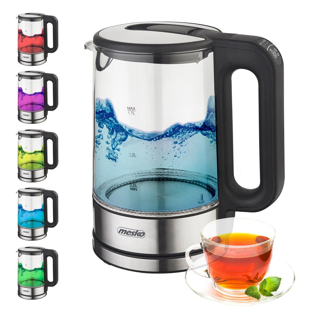 Mesko MS 1301B Glas Wasserkocher 1,7 L mit Temperaturwahl LED Schwarz