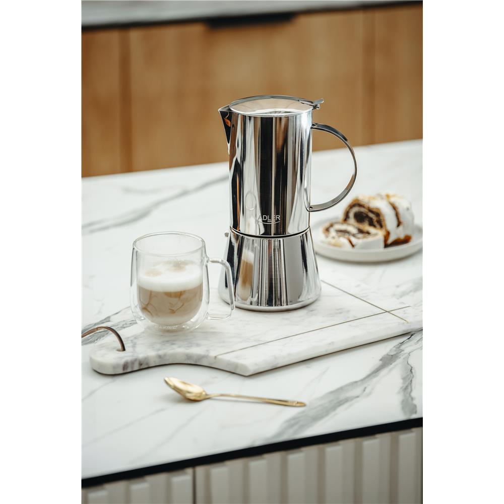 Adler AD 4419 Espresso Kaffeemaschine 350 ml aus Edelstahl silber, spülmaschinenfest