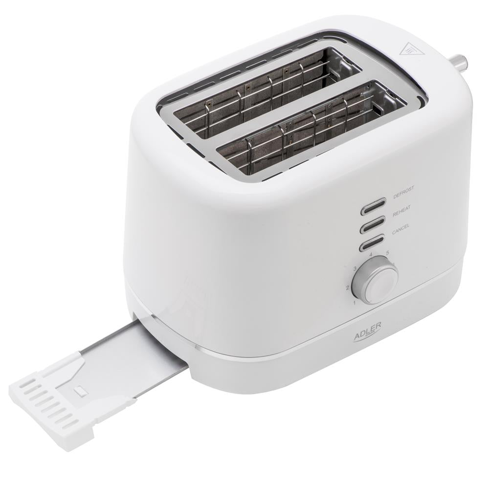 Adler AD 3224 Toaster Weiß Auftauen Brötchenaufsatz 7 Stufen Rutschfeste Füße Herausnehmbare Krümellade