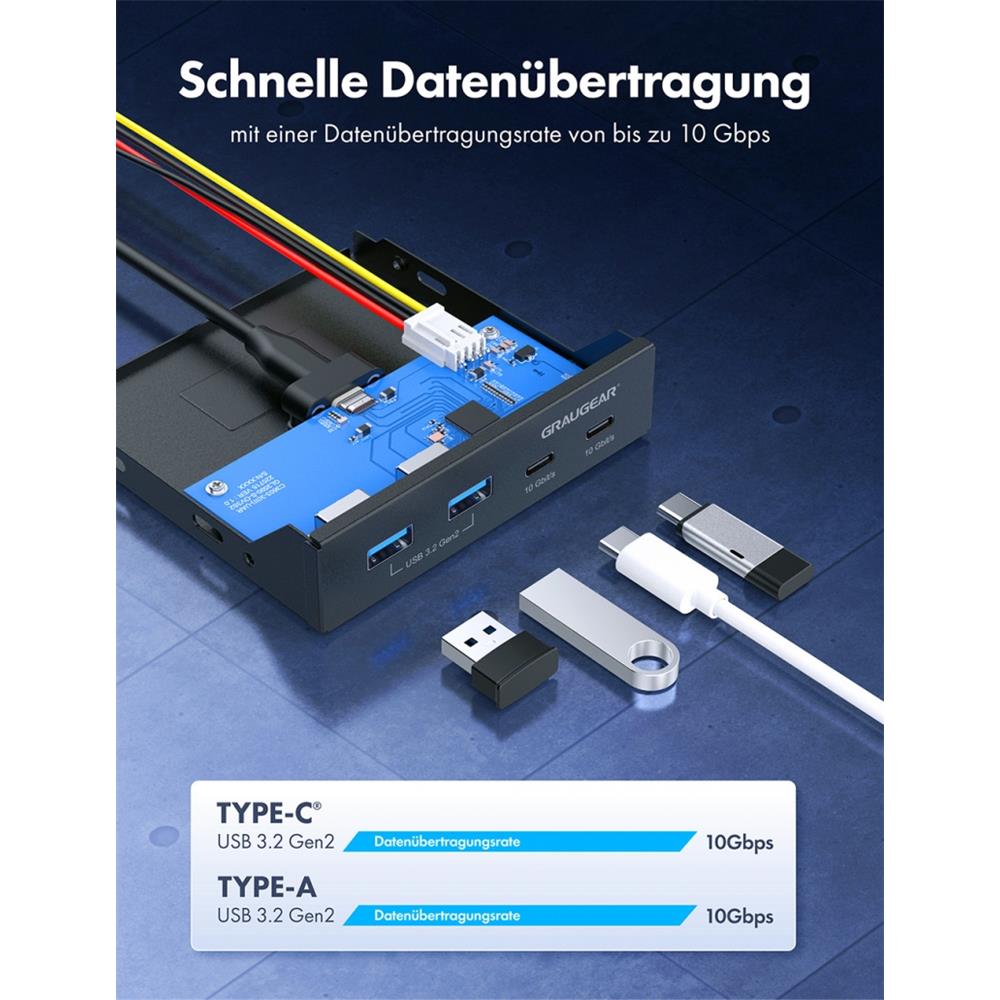 GRAUGEAR Multi Frontblende mit USB 3.2 Gen2 Hub 3,5 Zoll