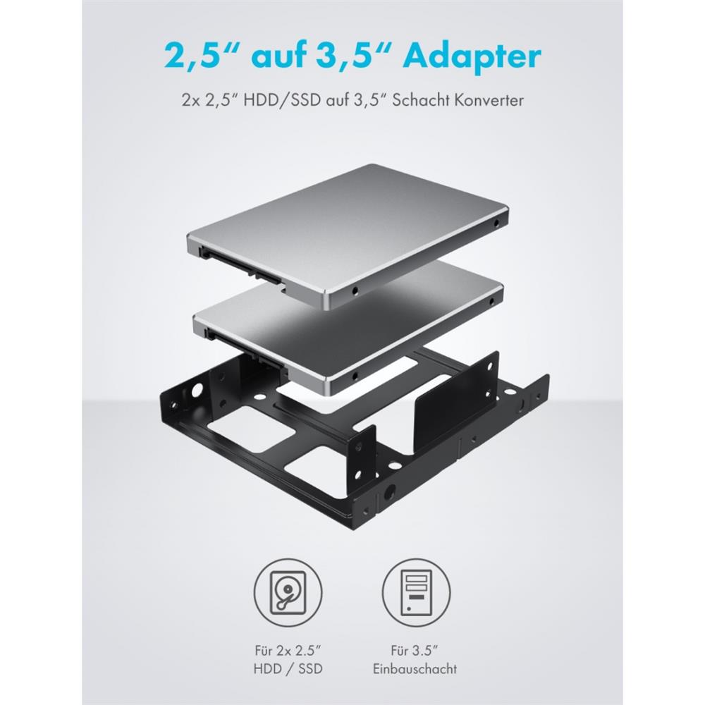 GRAUGEAR Konverter 2x 2,5 Zoll HDD SSD auf 3,5 Zoll Schacht