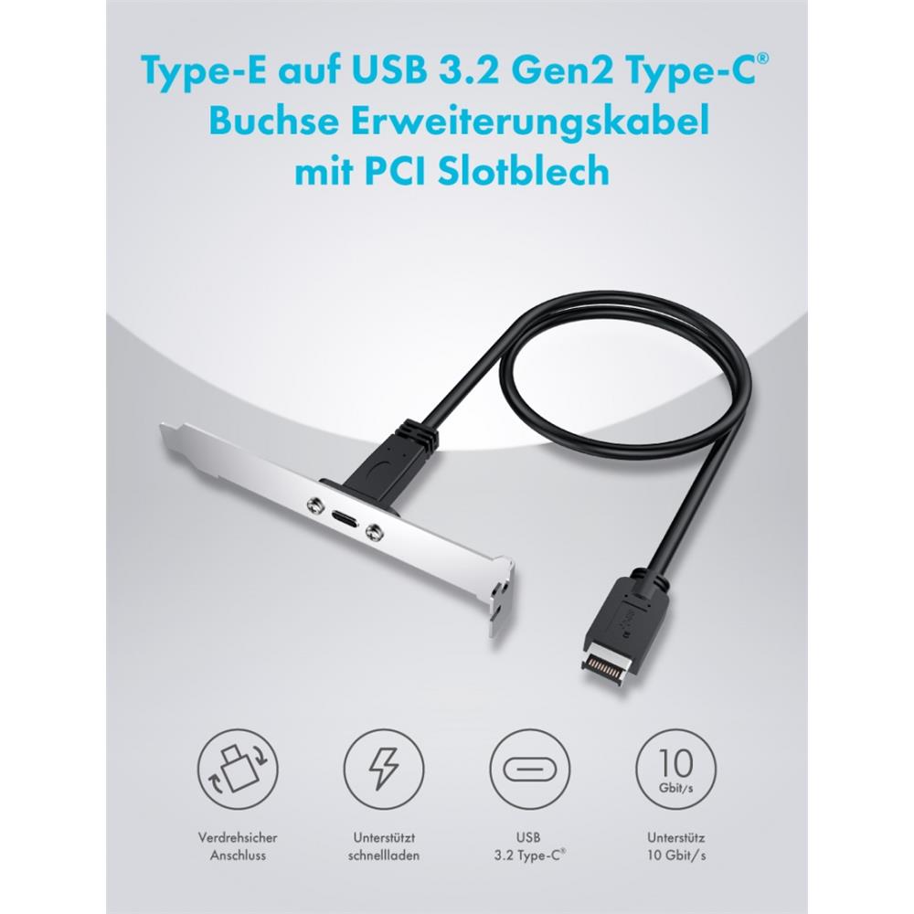 GRAUGEAR Type E auf USB 3.2 Gen2 Type C Verlängerung mit PCI Halterung