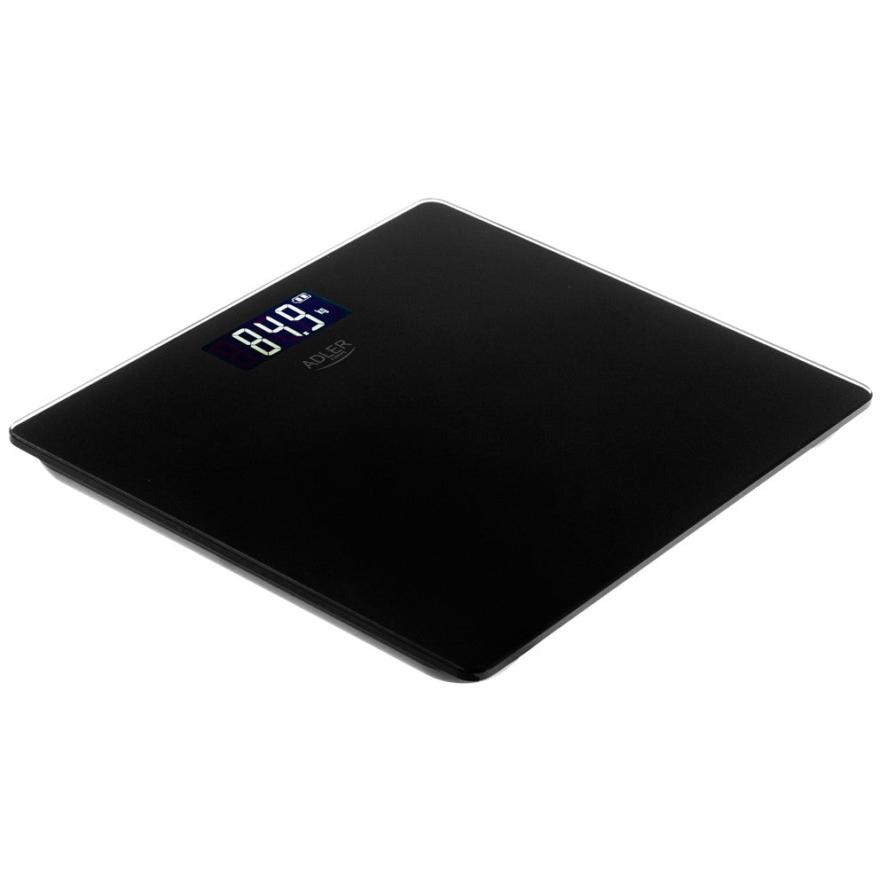 Adler AD 8194B Personenwaage Digital bis 180 kg, USB-C Akku Waage mit LCD Display, 100 g Genauigkeit, Glaswaage für Bad & Körpergewicht, Schwarz