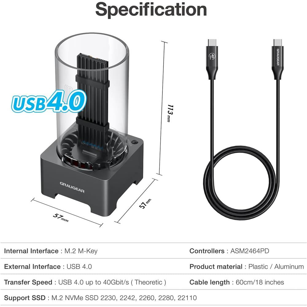 GRAUGEAR USB 4.0 Dockingstation für M.2 PCIe Gen4 NVMe SSD