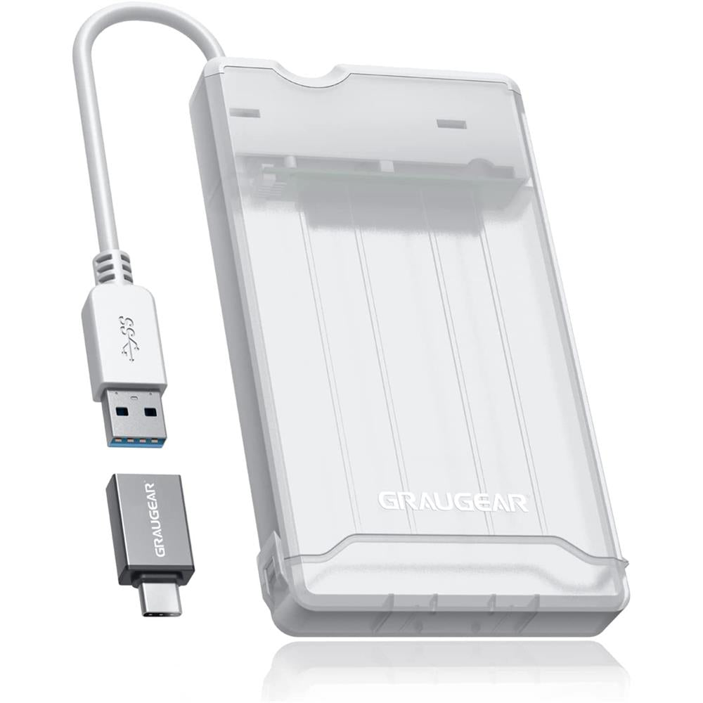 GRAUGEAR Externes Gehäuse für 2,5 Zoll SSD HDD mit USB C Adapter