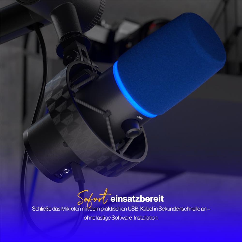 ENDORFY Solum Broadcast Streaming Mikrofon Schwarz mit Mute und Gain Regler