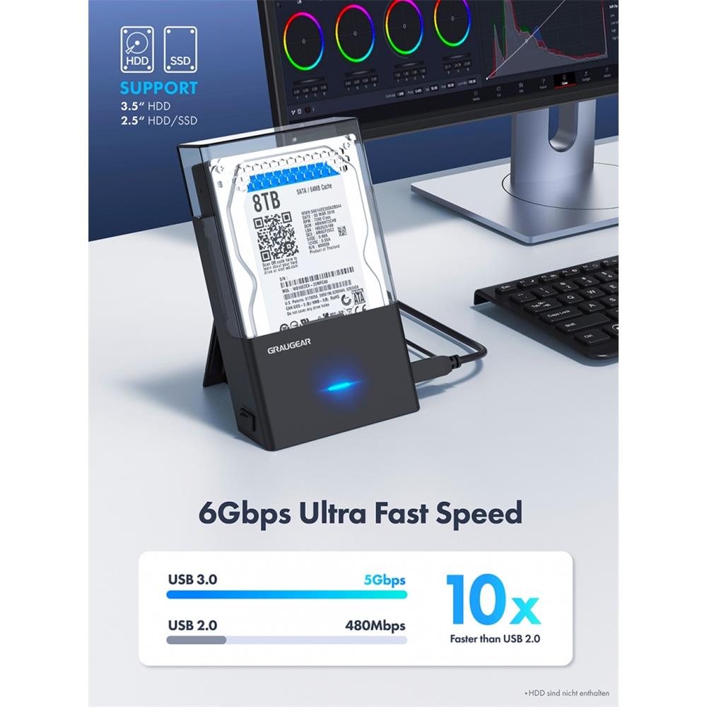 GRAUGEAR Festplatten Dockingstation G3502 AC für 2,5 und 3,5 Zoll HDD SSD