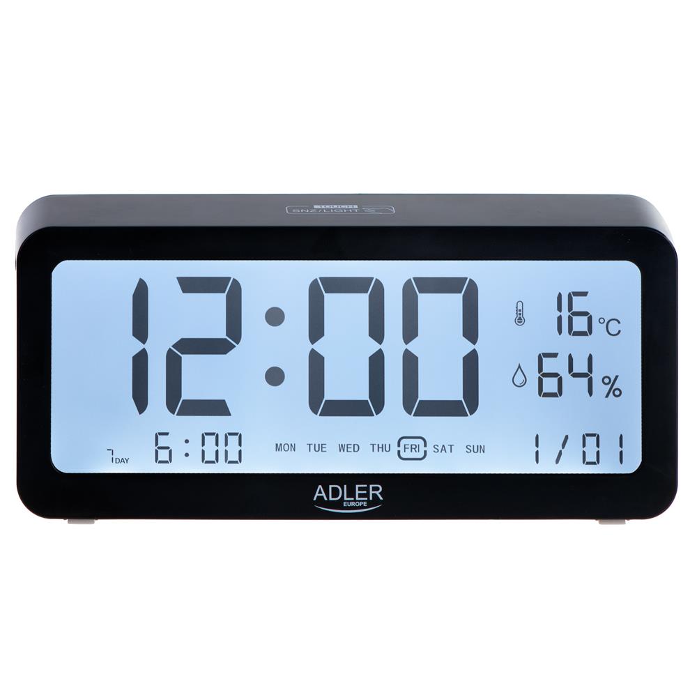 Adler AD 1195b Digitaler Wecker batteriebetrieben mit Temperaturanzeige Schwarz