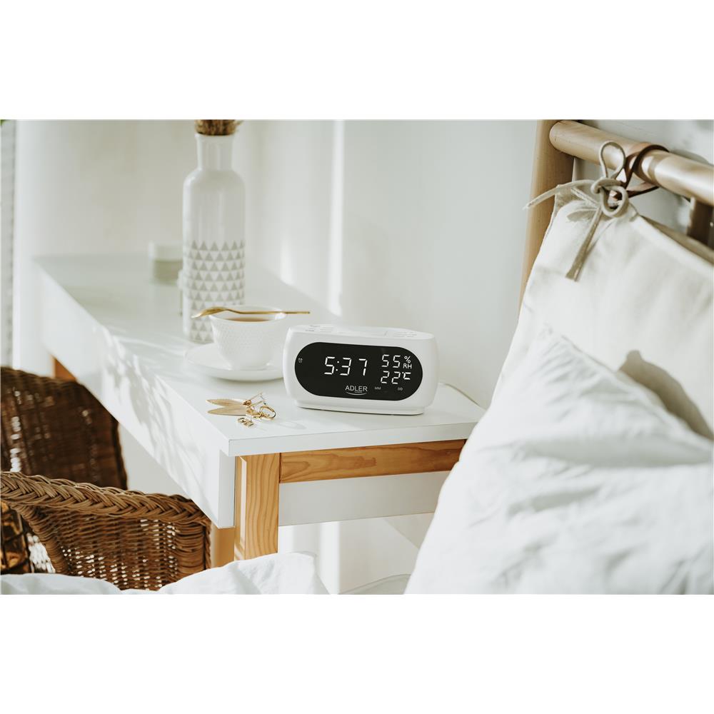 Adler AD 1186 LED Wecker mit Thermometer, Datum und Luftfeuchtigkeit Weiß