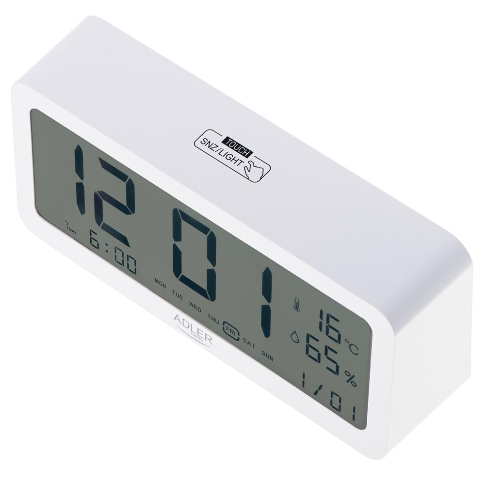 Adler AD 1195w Digitaler Wecker batteriebetrieben mit Temperaturanzeige Weiß