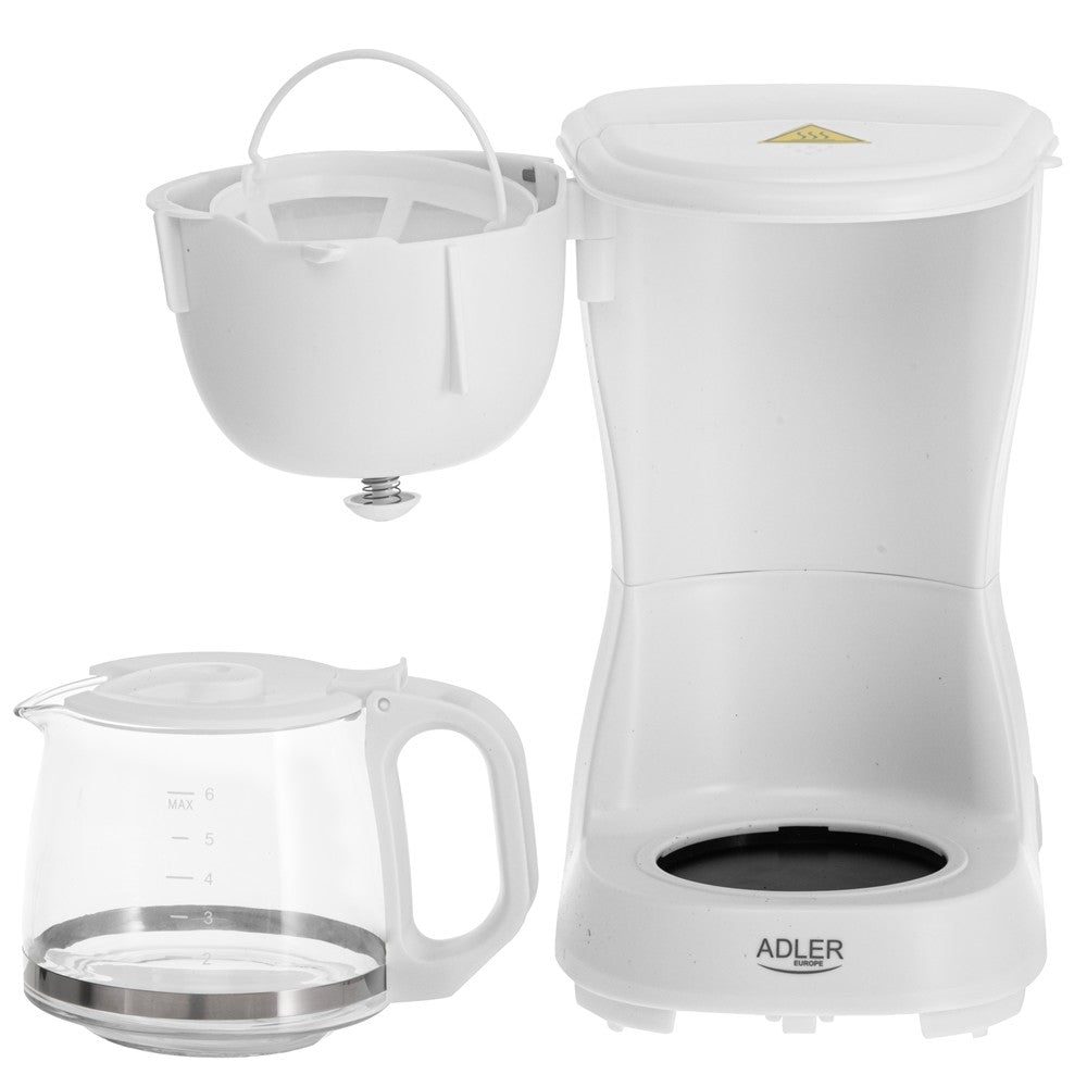 Adler AD 4381 Filterkaffeemaschine, kompakte Kaffeemaschine für gemahlenen Kaffee, 0,6 l Glaskanne, Warmhaltefunktion, Tropfstopp, 600 W, Weiß