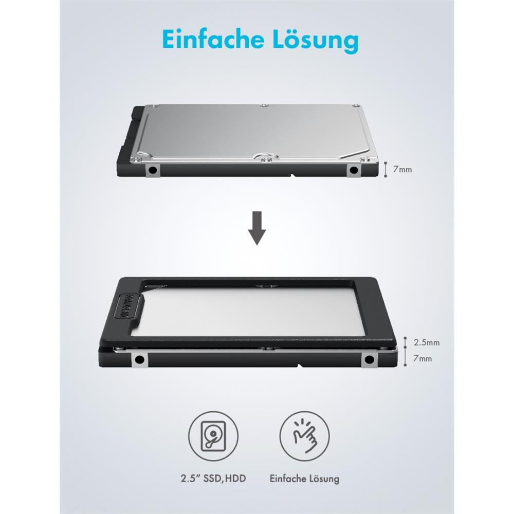 GRAUGEAR Einbaurahmen für 2,5 Zoll HDD SSD 7 auf 9,5 mm