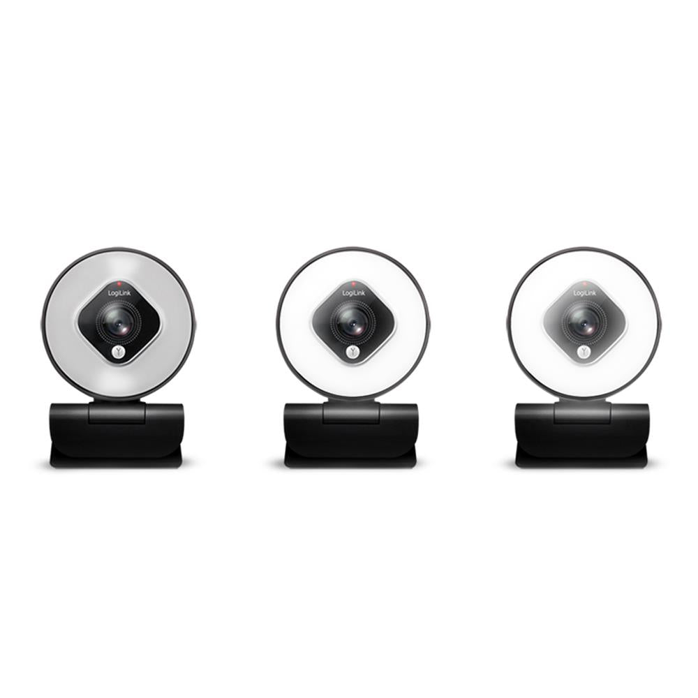 LogiLink Full-HD-USB-Webcam mit Autofokus, Ringlicht & Stativ, 76° Weitwinkel