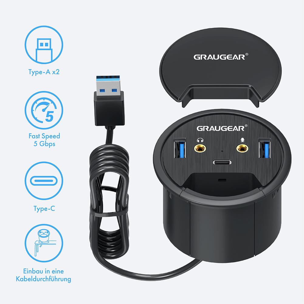 GRAUGEAR USB 3.0 Tisch Hub mit Audioanschlüssen