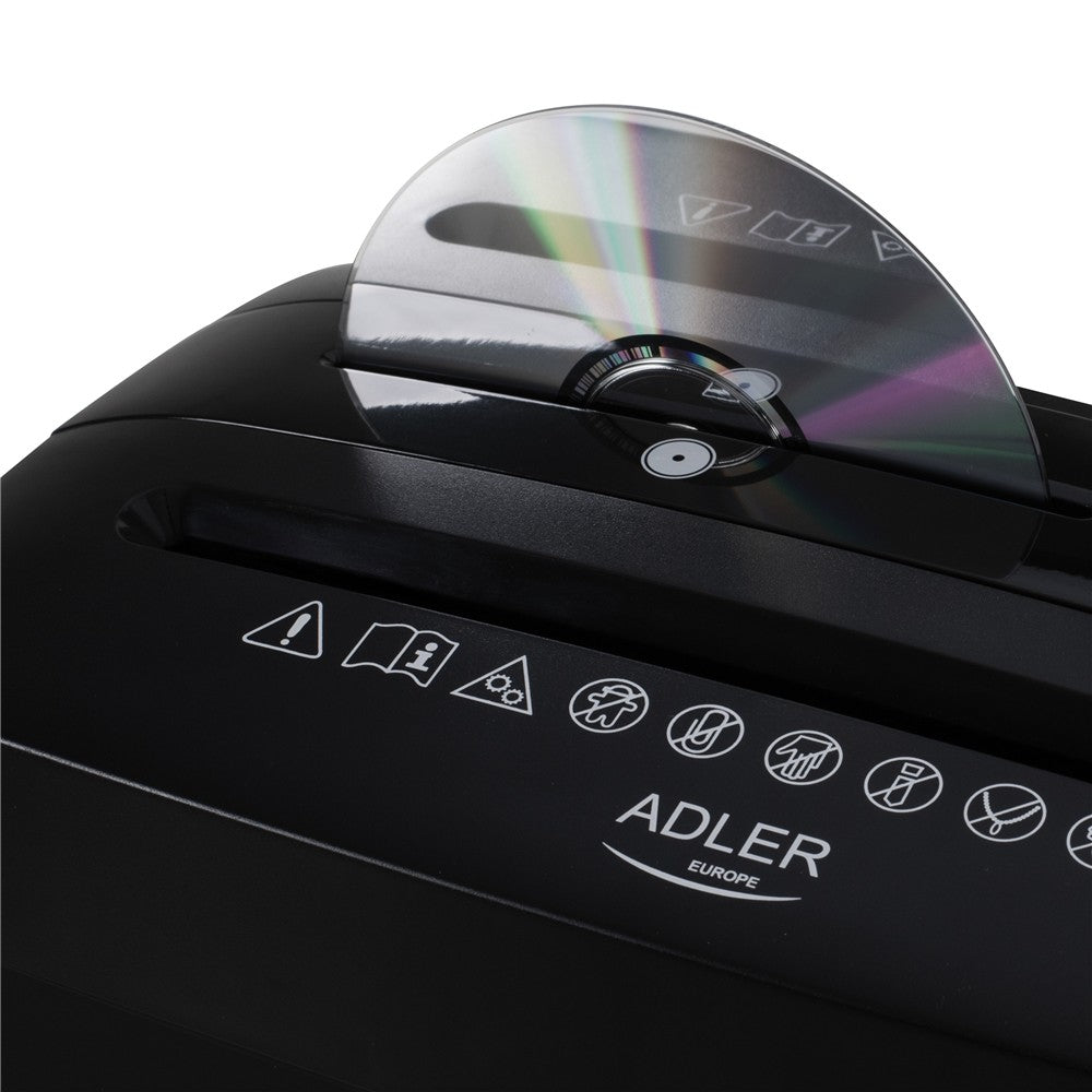 Adler AD 1037 Aktenvernichter, Papiervernichter P-4 für 6 Blatt A4, Schredder für Dokumente, CDs, DVDs und Kreditkarten, 13 l, schwarz