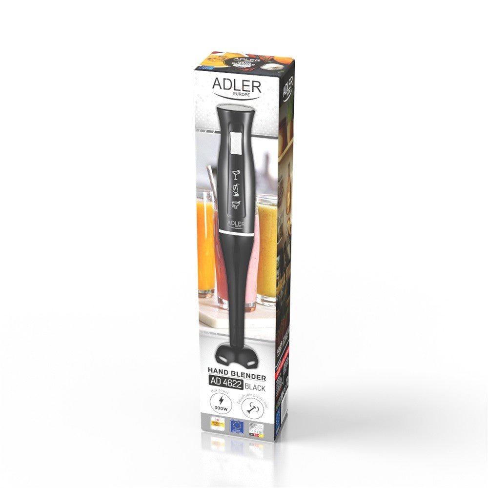 Adler AD 4622 Stabmixer, Pürierstab mit Edelstahlklingen, abnehmbarem Pürieraufsatz, ergonomischem Griff, 300 W, für Suppen, Saucen und Smoothies, Schwarz