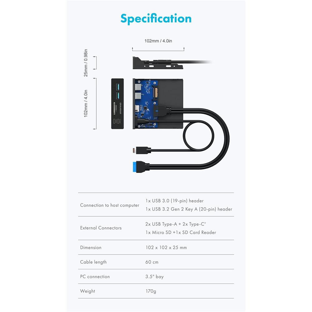 GRAUGEAR Multi Frontblende mit USB Hub und Kartenleser 3,5 Zoll