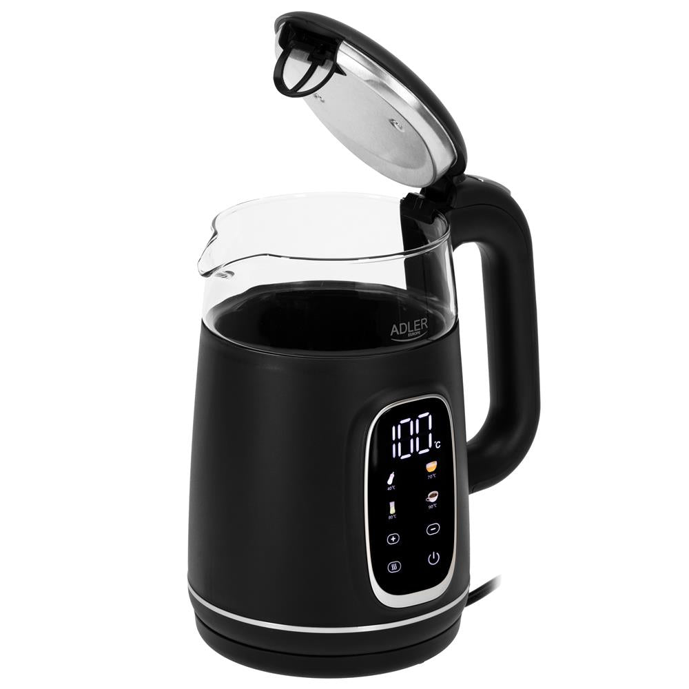 Adler AD 1305 Glas-Wasserkocher mit Temperaturregelung, LED-Anzeige, 1,7 L, 2200 W