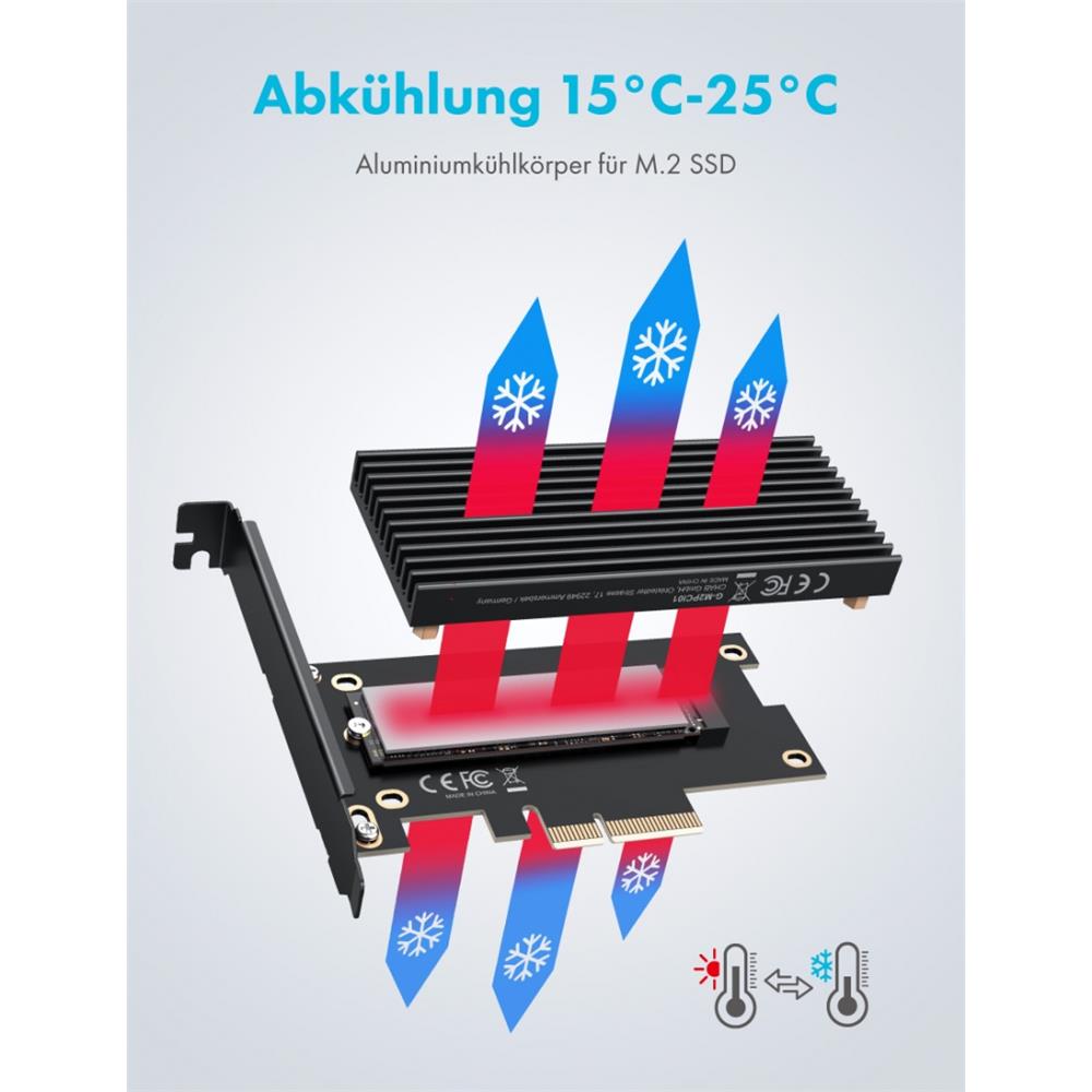 GRAUGEAR M.2 NVMe PCIe 4.0 Adapterkarte mit Kühlkörper