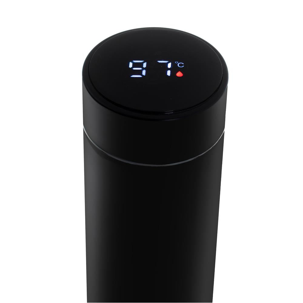 Adler Thermosflasche, 473ml, Schwarz, Trinkflasche mit LED-Temperaturanzeige