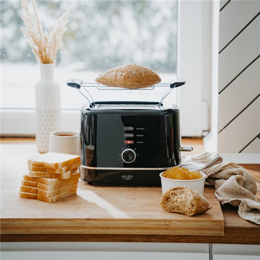 Adler AD 3224 Toaster Schwarz mit Brötchenaufsatz und 7 Stufen
