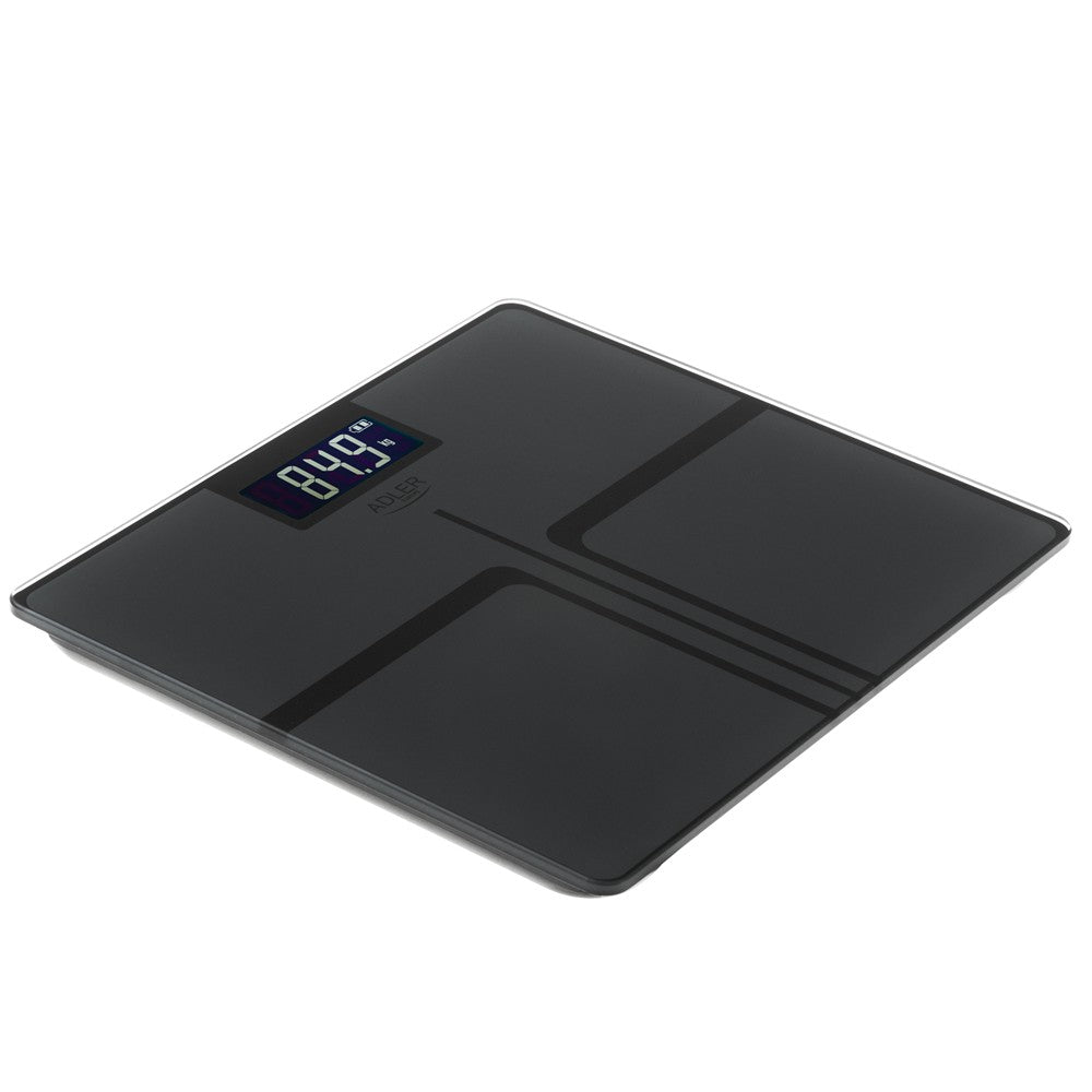 Adler AD 8194S Personenwaage Digital bis 180 kg, USB-C Akku Waage mit LCD Display, 100 g Genauigkeit, Glaswaage für Bad & Körpergewicht, dunkel Grau gestreift