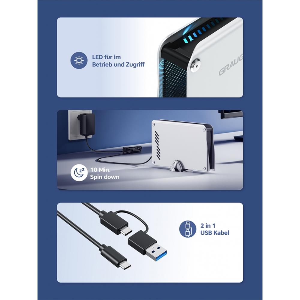 GRAUGEAR Externe Gaming Festplatte 8TB für PlayStation Aluminium